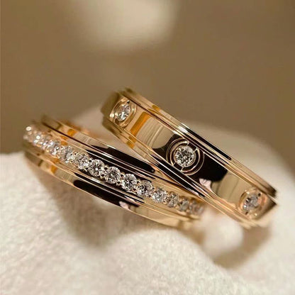 Rotatable Moissanite Diamond Ring Gold Plated Couple Bands