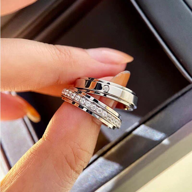 Rotatable Moissanite Diamond Ring Gold Plated Couple Bands