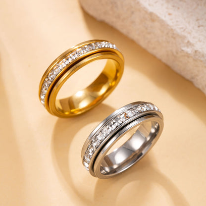 Rotatable Square Diamond Stainless Steel Ring