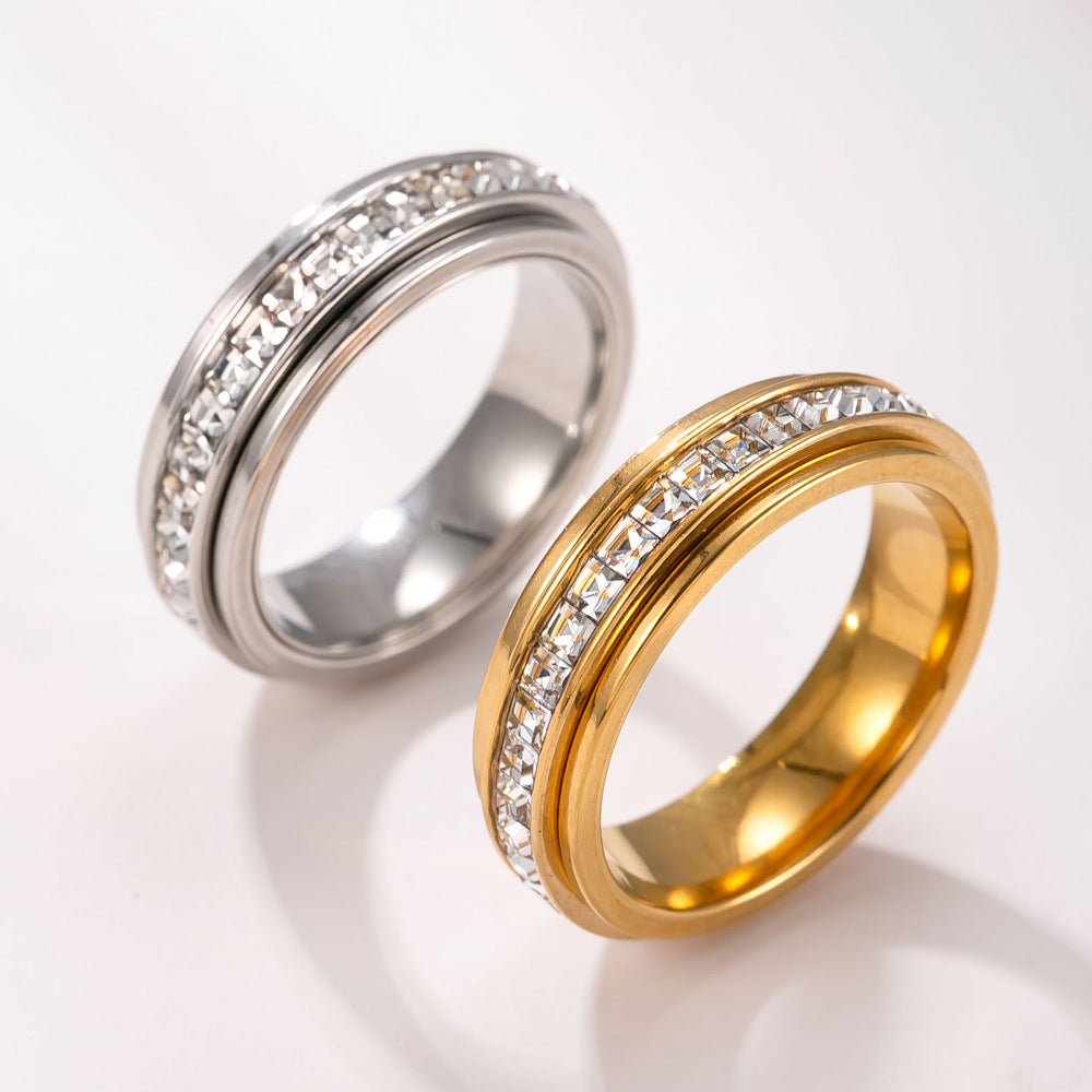 Rotatable Square Diamond Stainless Steel Ring