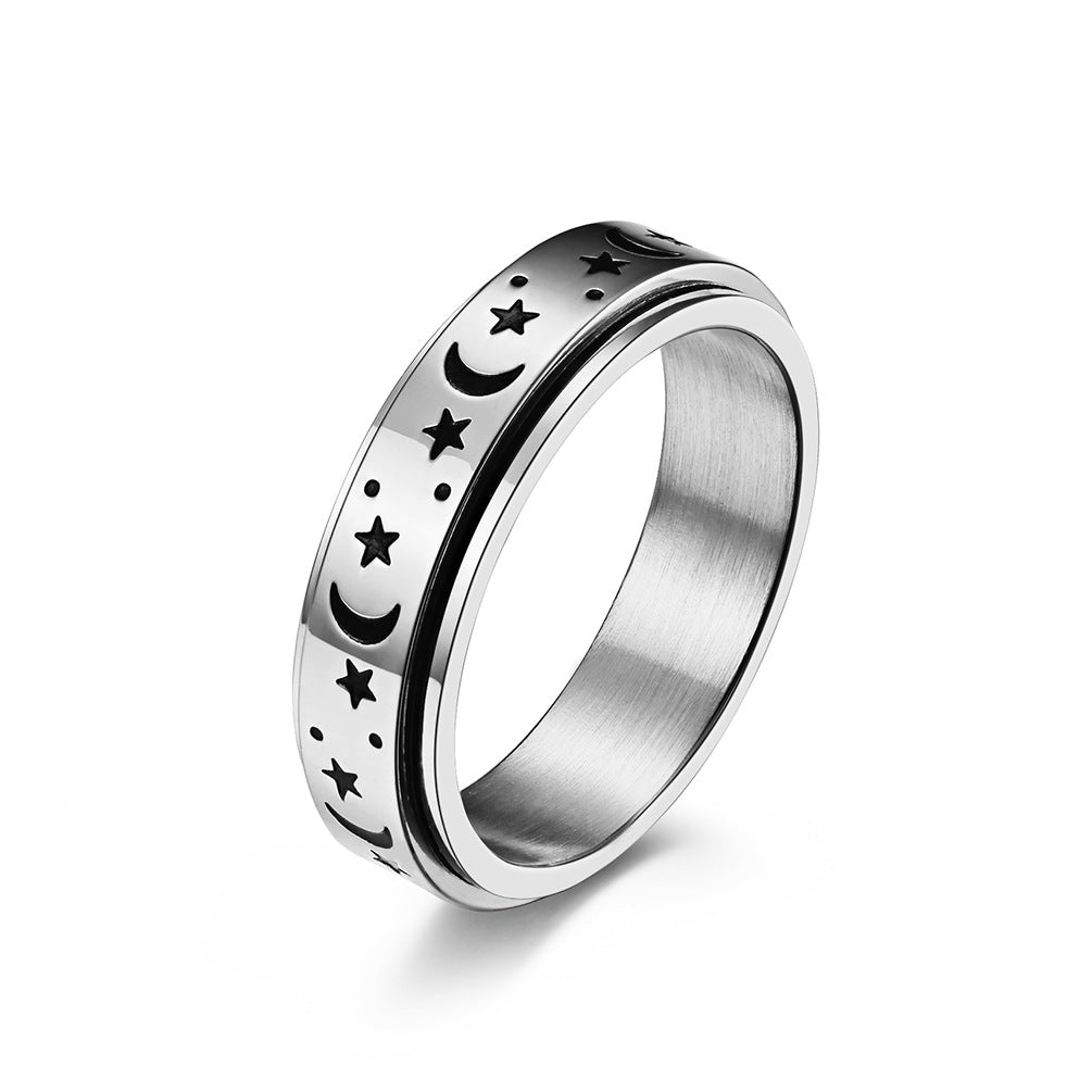 Rotatable Star Moon Luminous Titanium Steel Ring