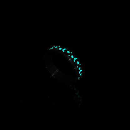 Rotatable Star Moon Luminous Titanium Steel Ring