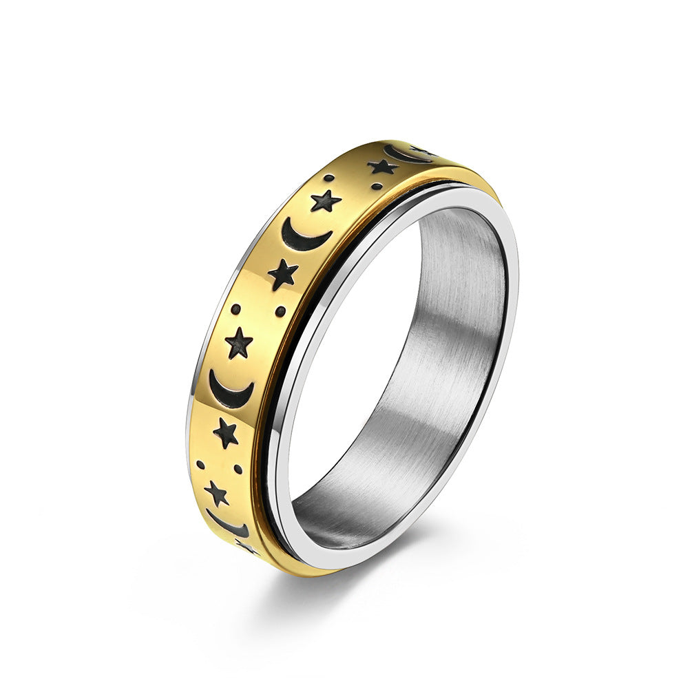 Rotatable Star Moon Luminous Titanium Steel Ring
