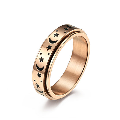 Rotatable Star Moon Luminous Titanium Steel Ring