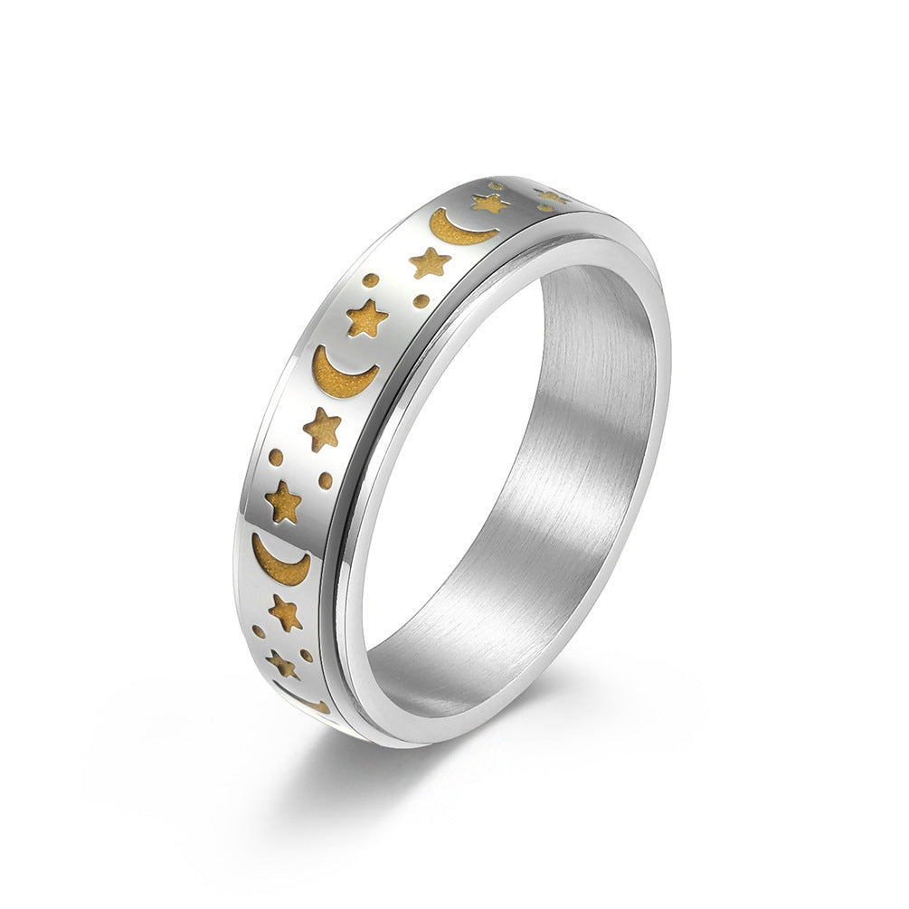 Rotatable Star Moon Luminous Titanium Steel Ring