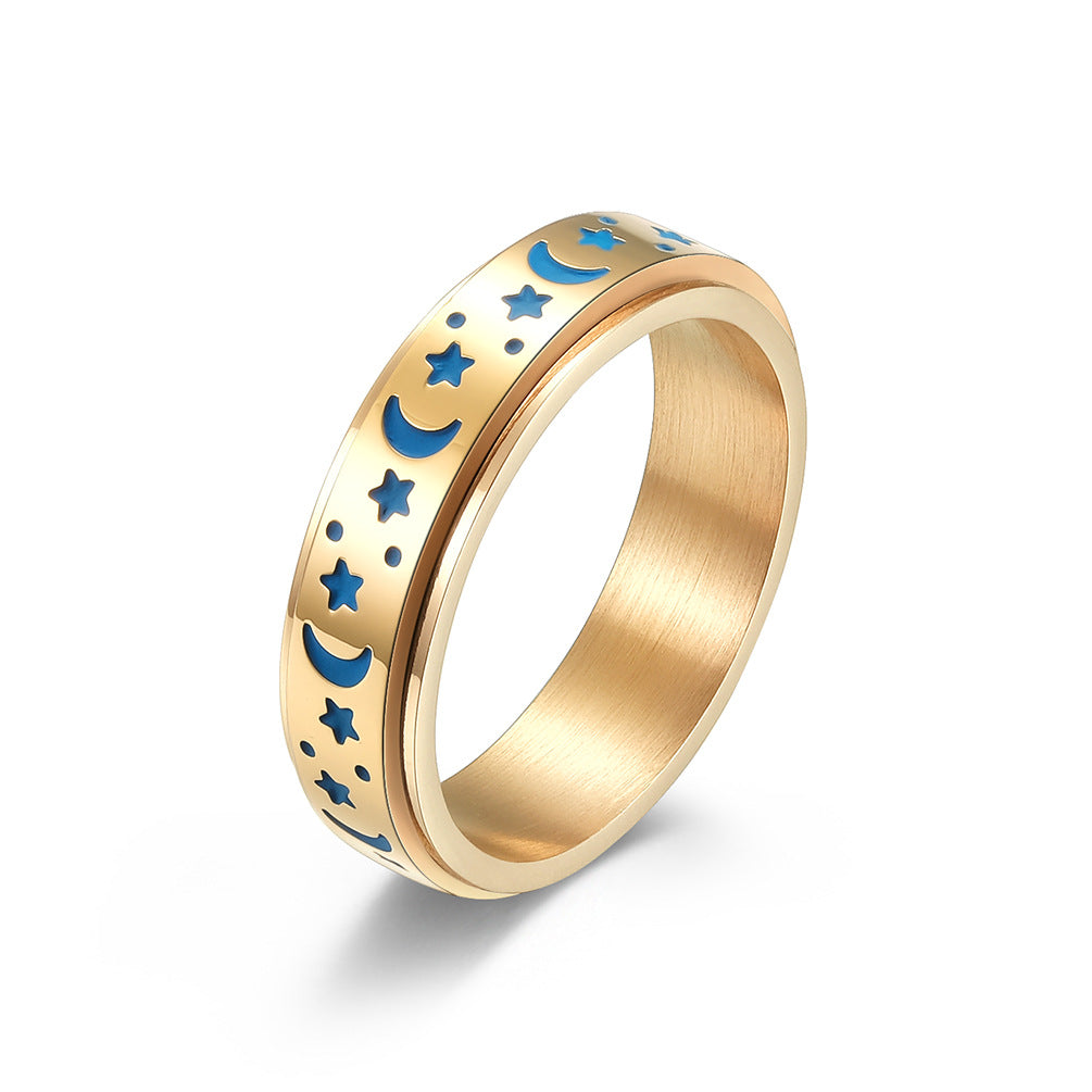 Rotatable Star Moon Luminous Titanium Steel Ring