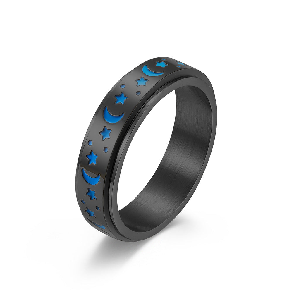 Rotatable Star Moon Luminous Titanium Steel Ring