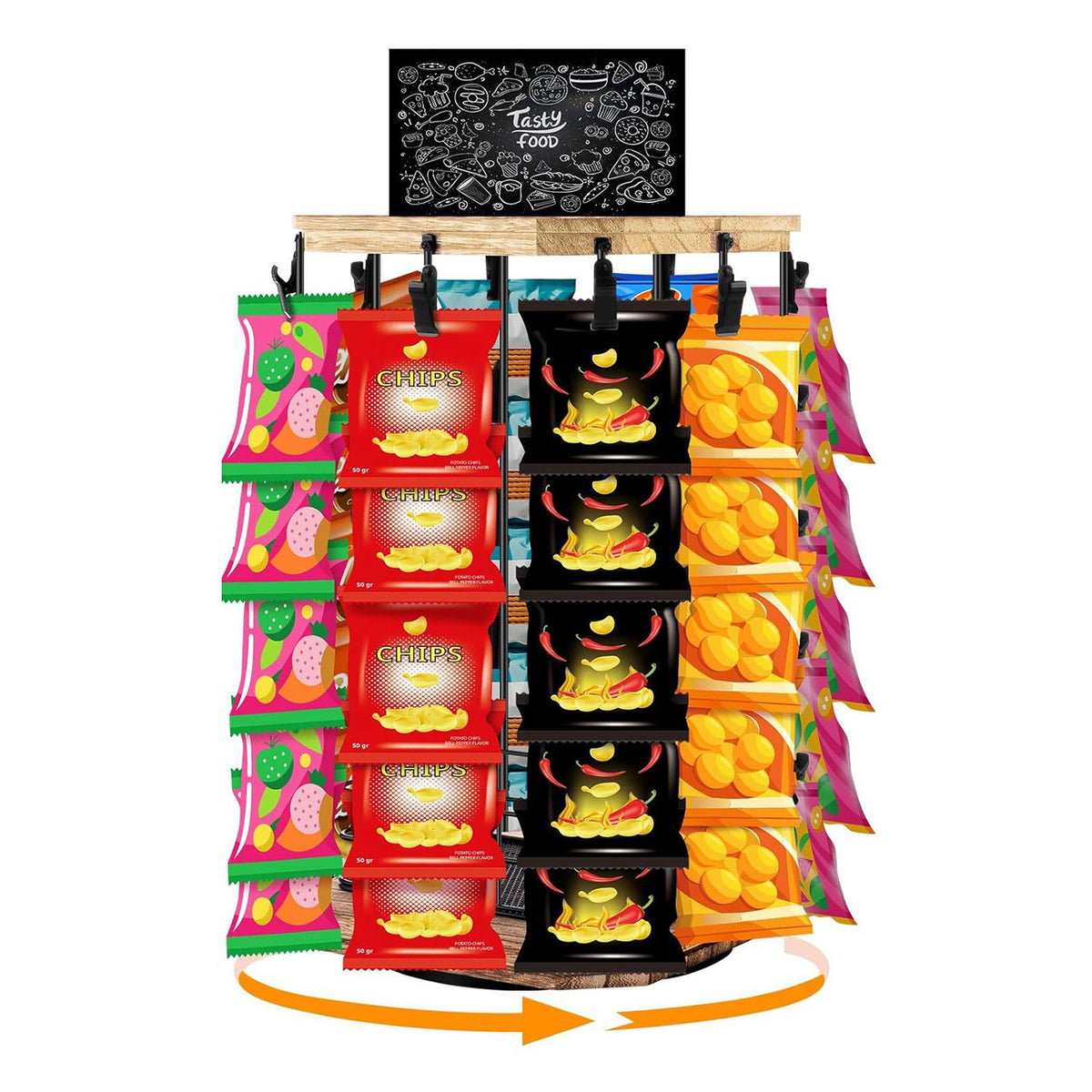 Rotatable Wooden Snack Storage Display Rack