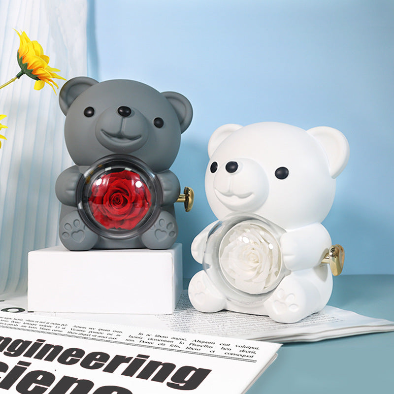 Rotating Bear Flower Gift Box with Jewelry Packaging