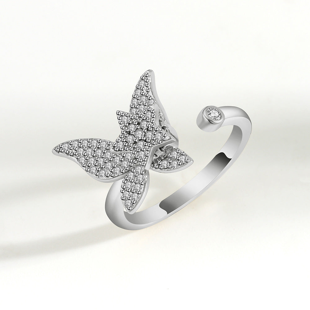 Rotating Butterfly Adjustable Ring