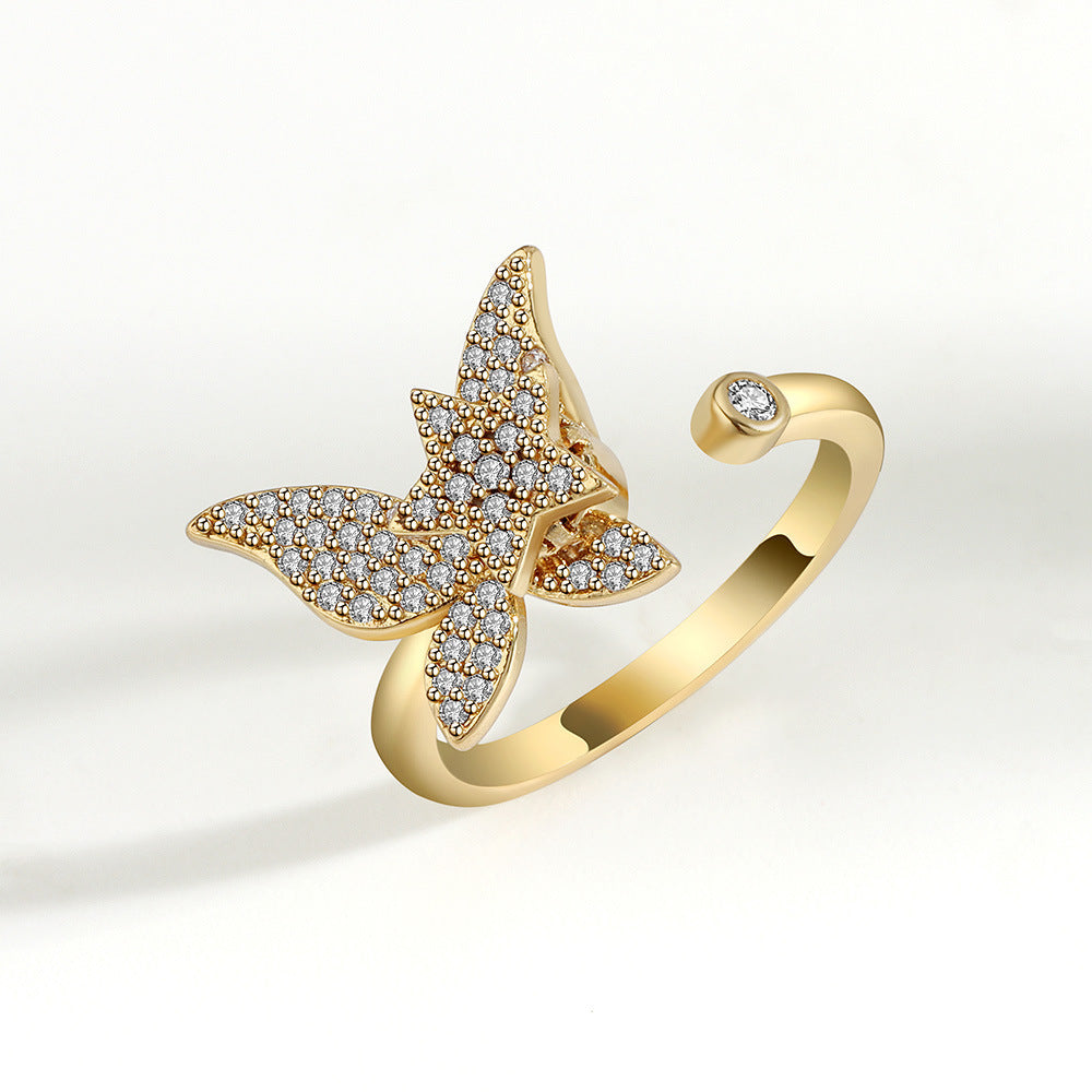 Rotating Butterfly Adjustable Ring