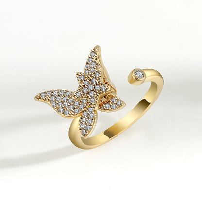 Rotating Butterfly Adjustable Ring