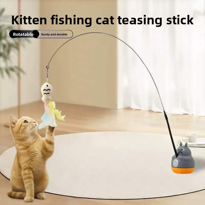 Rotating Cat Teaser Toy with Replaceable Heads