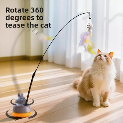 Rotating Cat Teaser Toy with Replaceable Heads