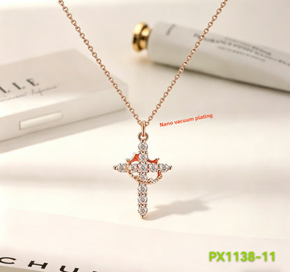 Rotating Cross Diamond Crown Necklace for Women