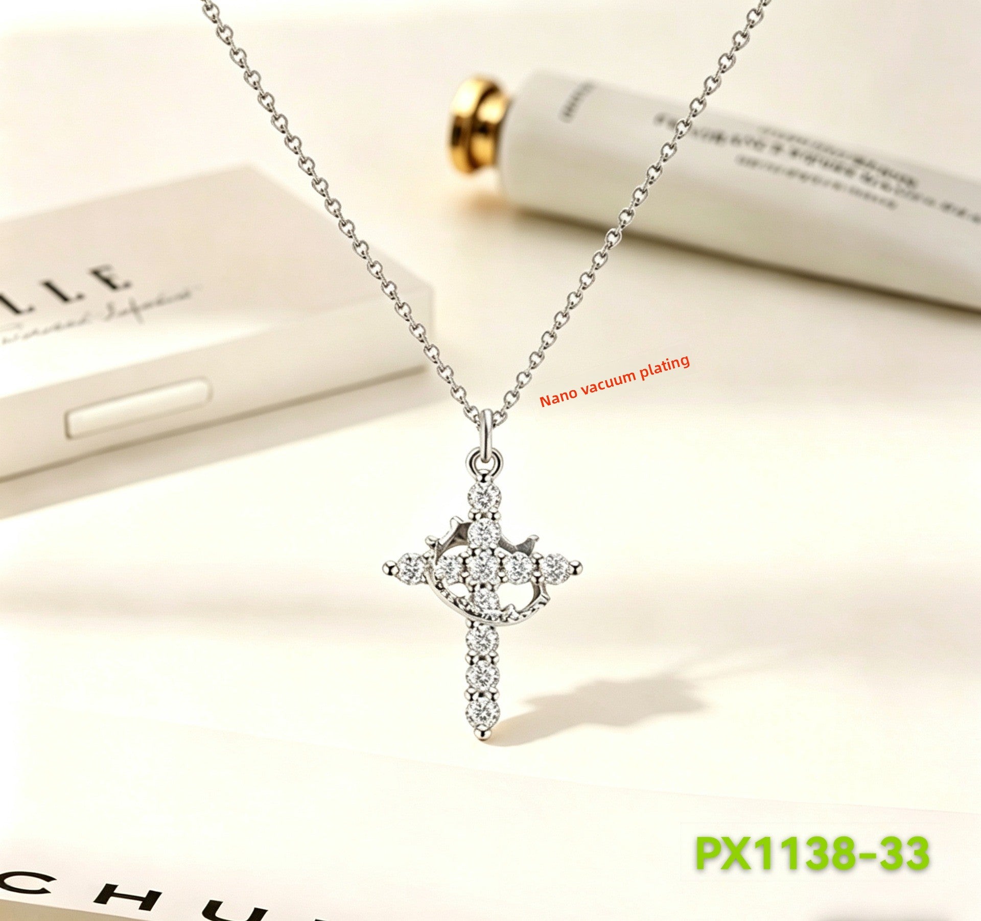 Rotating Cross Diamond Crown Necklace for Women