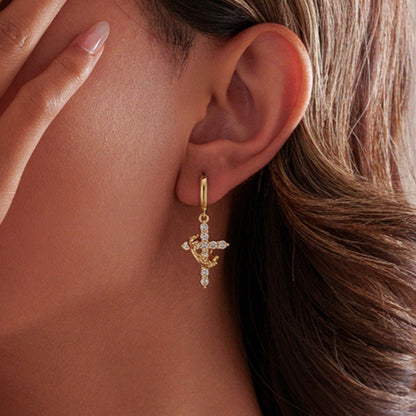 Rotating Crown Cross Zircon Ear Clip