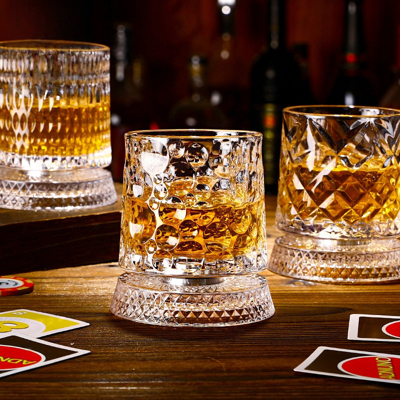 Rotating Crystal Base Whiskey Glass