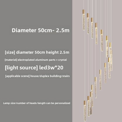 Rotating Crystal Staircase Chandelier LED Lighting