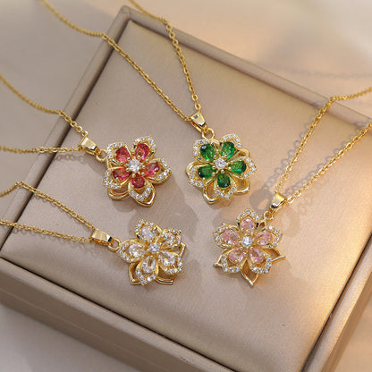 Rotating Floral Zircon Necklace