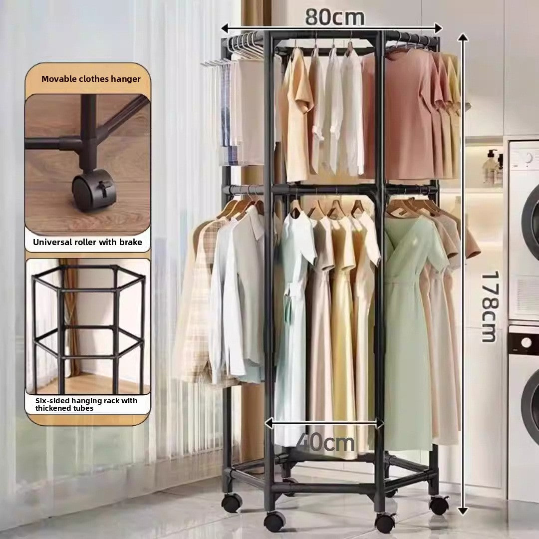 Rotating Hexagonal Clothes Drying Rack with Wheels