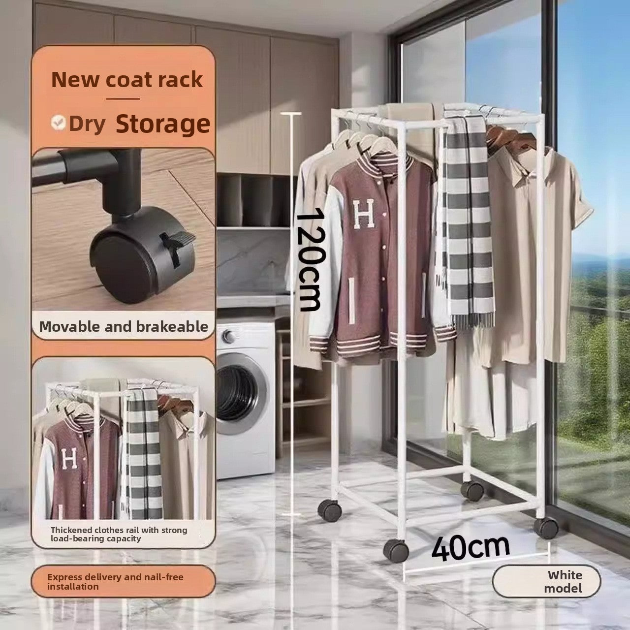 Rotating Hexagonal Clothes Drying Rack with Wheels