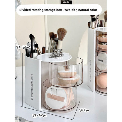 Rotating Makeup Brush Organizer with Powder Puff Storage