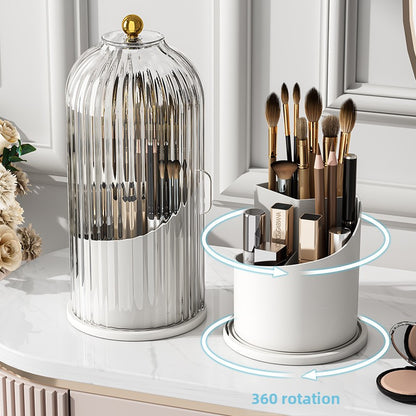 Rotating Makeup Brush Storage Box with Dustproof Compartment