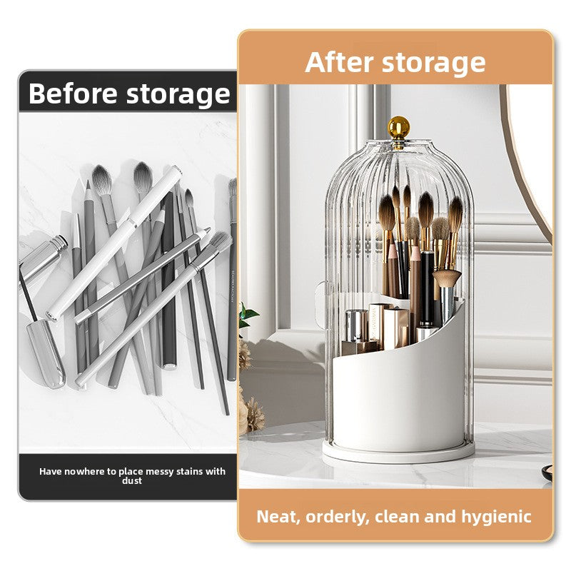 Rotating Makeup Brush Storage Box with Dustproof Compartment