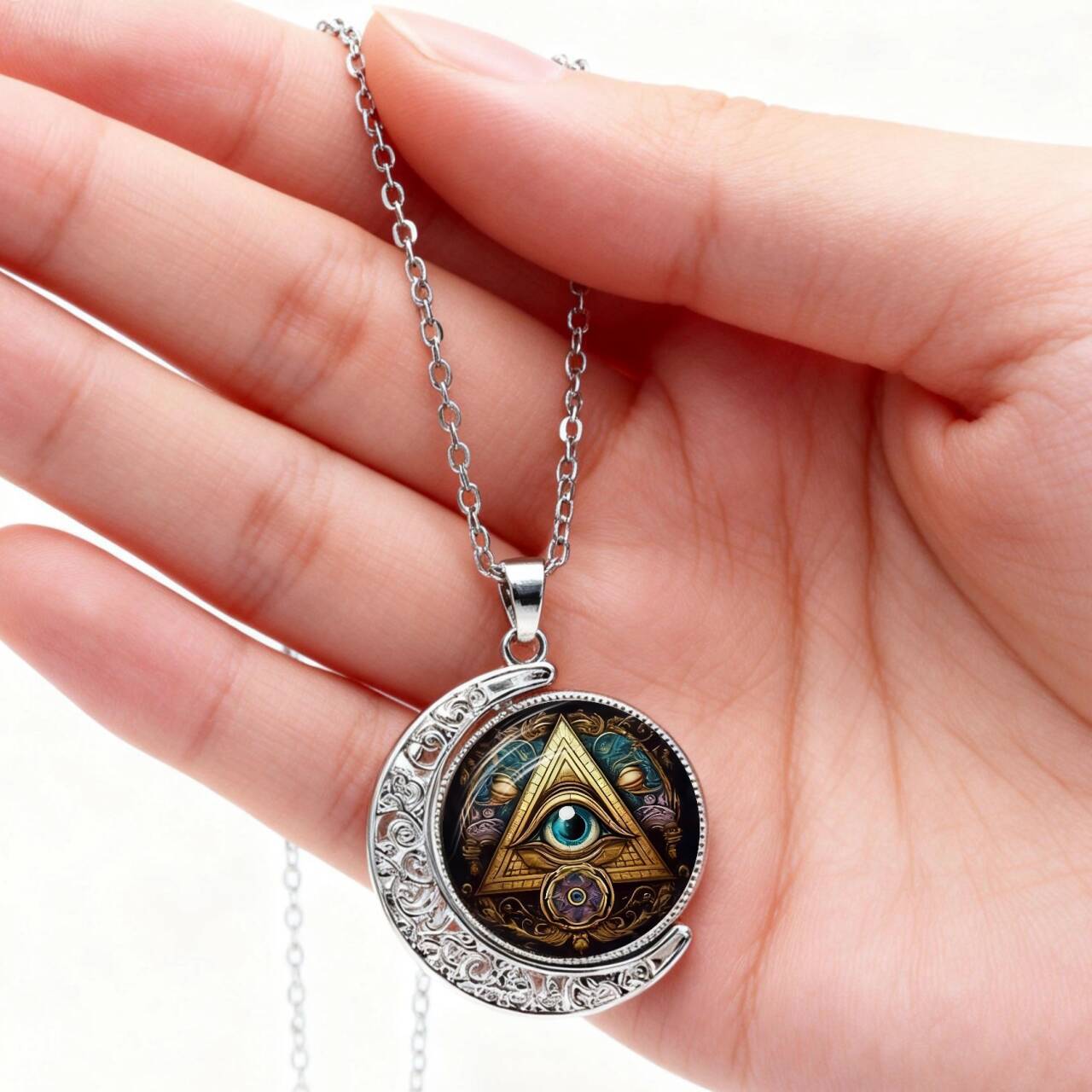 Rotating Moon Pendant Necklace for Women