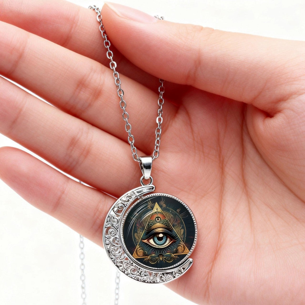 Rotating Moon Pendant Necklace for Women