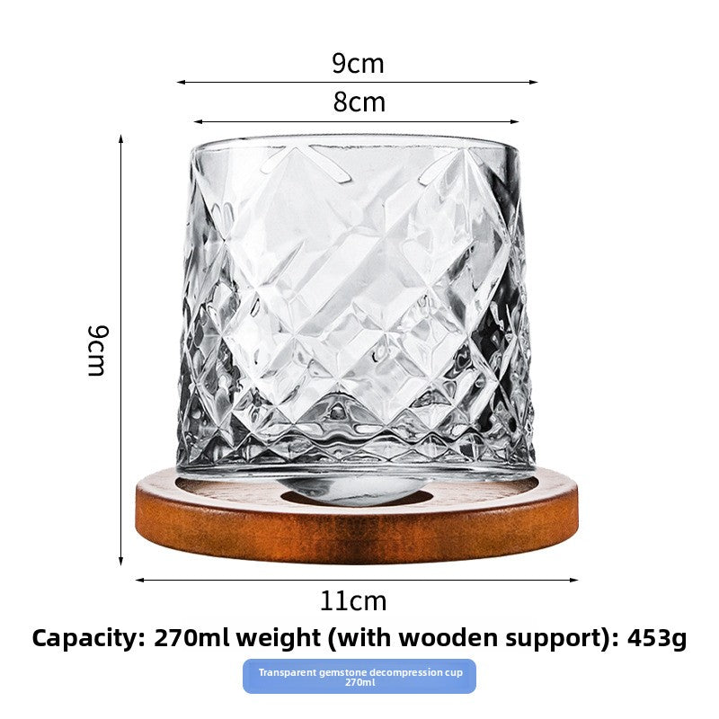 Rotating Pattern Whiskey Glass with Wooden Base