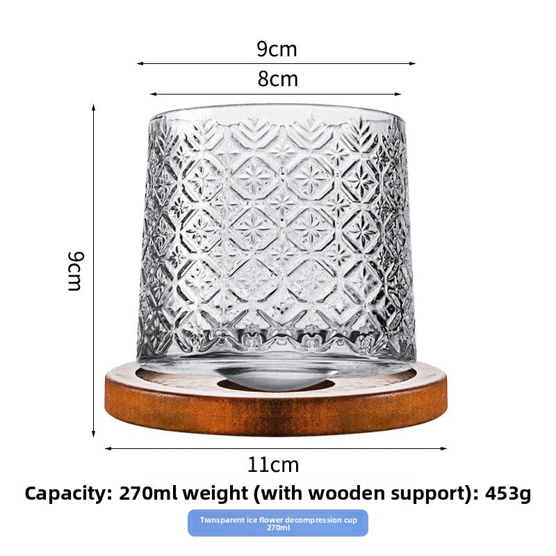 Rotating Pattern Whiskey Glass with Wooden Base