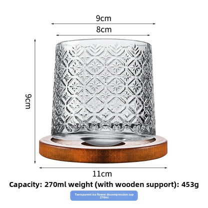 Rotating Pattern Whiskey Glass with Wooden Base