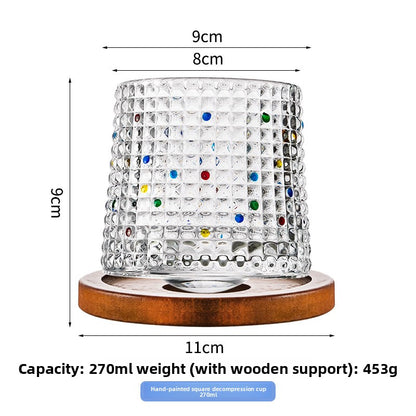 Rotating Pattern Whiskey Glass with Wooden Base