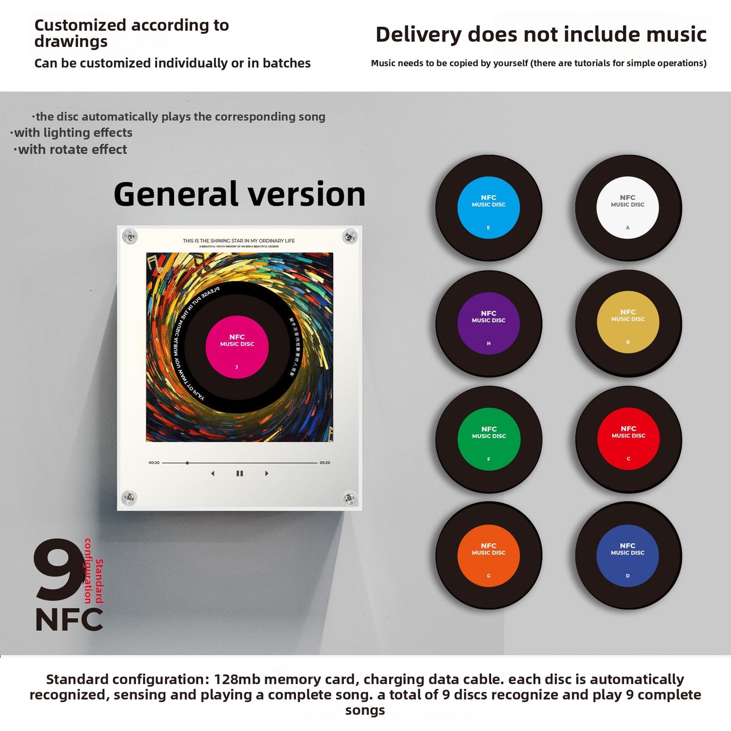 Rotating Record NFC Music Player with Night Light