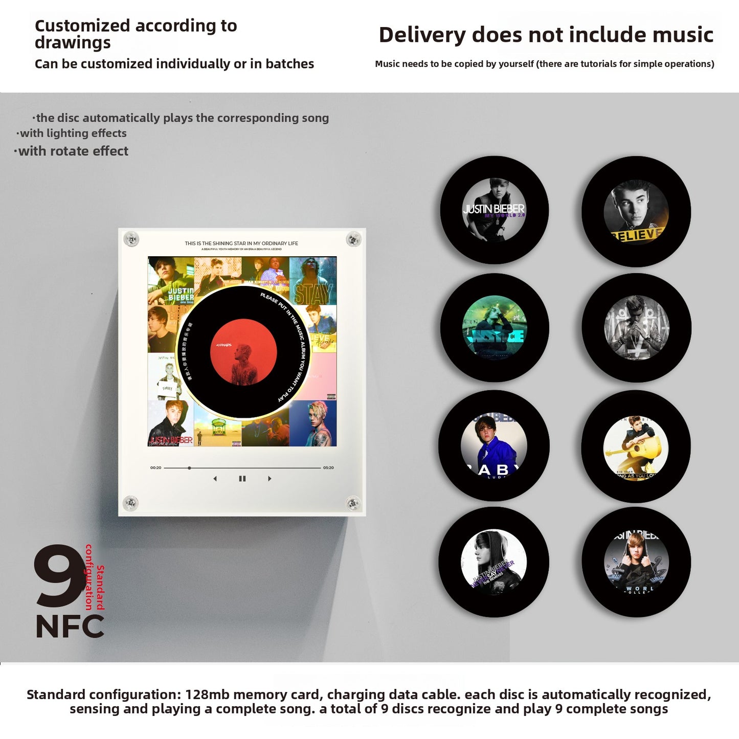 Rotating Record NFC Music Player with Night Light