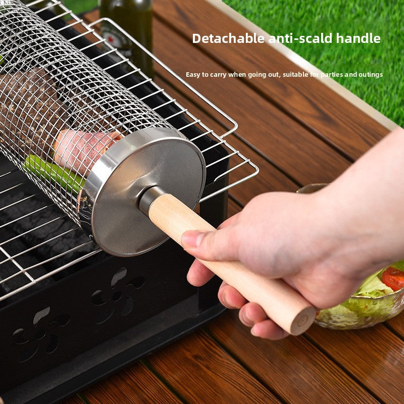 Rotating Stainless Steel BBQ Grill Basket