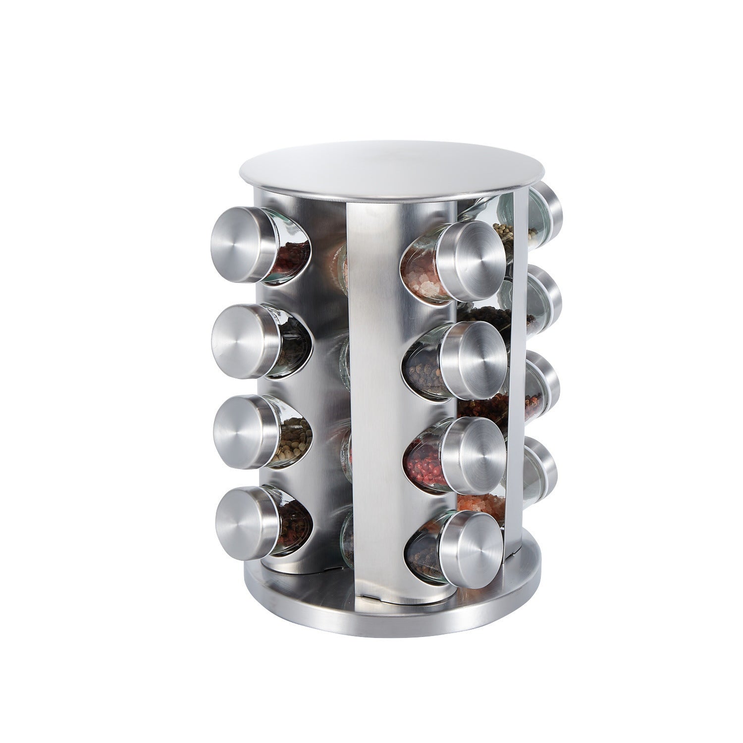 Rotating Stainless Steel Spice Rack with Glass Bottles