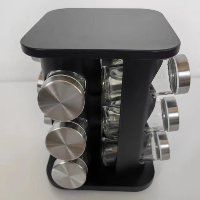 Rotating Stainless Steel Spice Rack with Glass Bottles