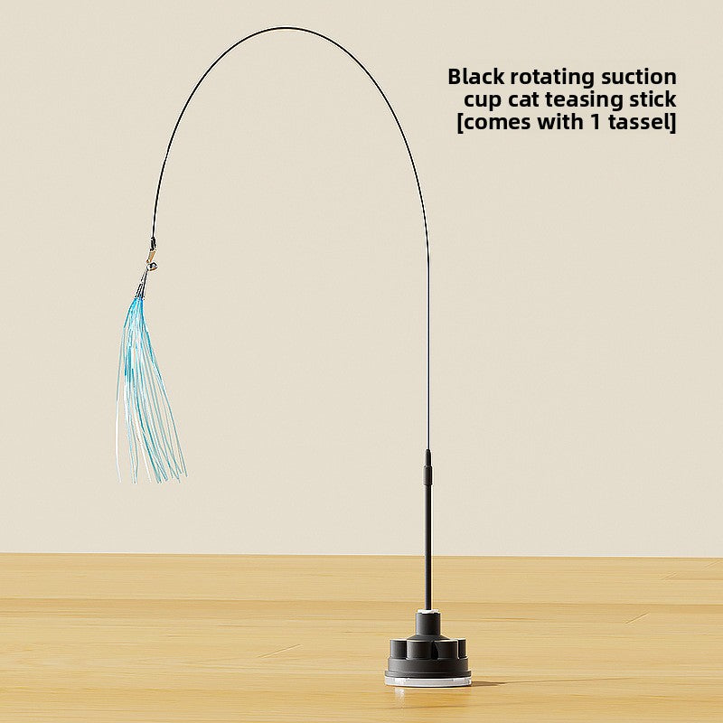 Rotating Suaser Cup Cat Teaser Wand with Feather Attachments