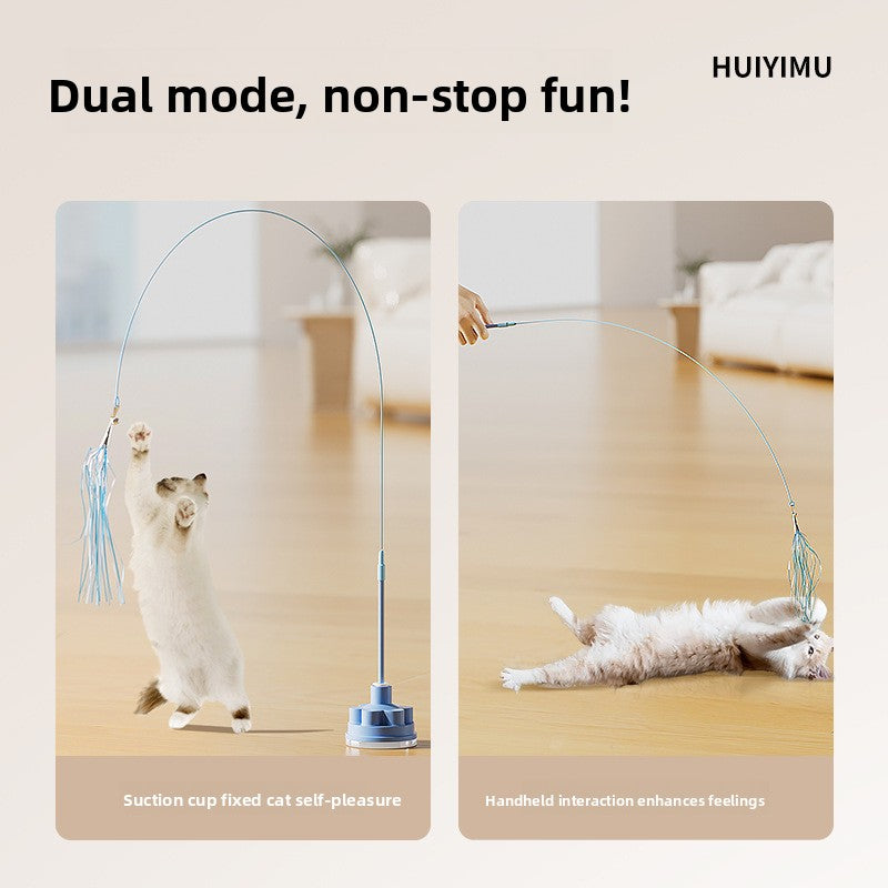 Rotating Suaser Cup Cat Teaser Wand with Feather Attachments