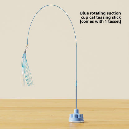 Rotating Suaser Cup Cat Teaser Wand with Feather Attachments