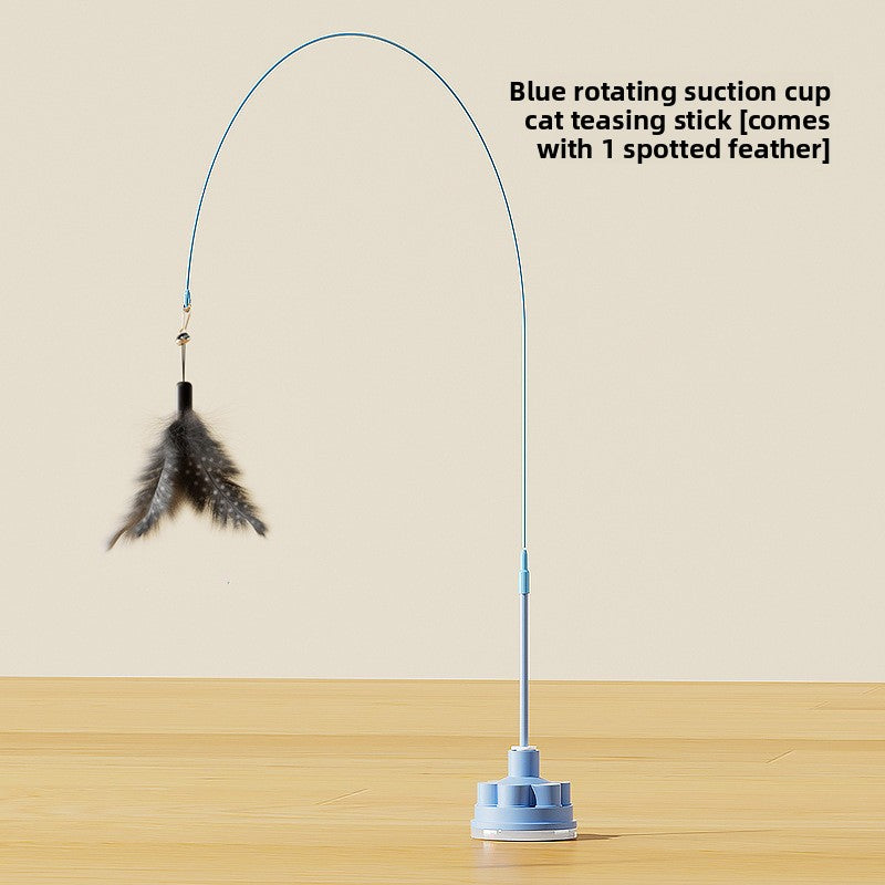 Rotating Suaser Cup Cat Teaser Wand with Feather Attachments