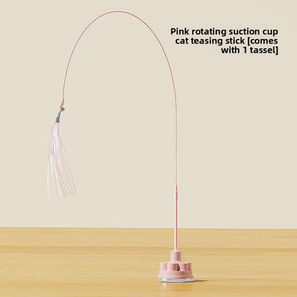 Rotating Suaser Cup Cat Teaser Wand with Feather Attachments