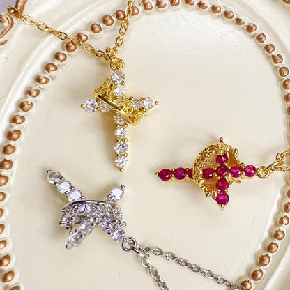 Rotating Zircon Cross Pendant Necklace