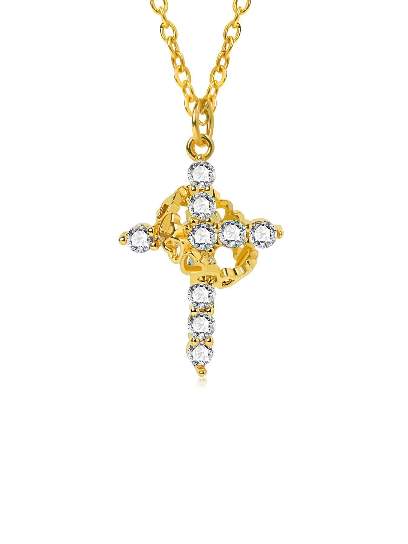 Rotating Zircon Cross Pendant Necklace