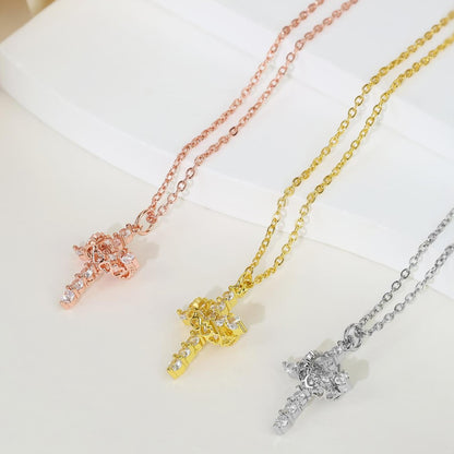 Rotating Zircon Cross Pendant Necklace
