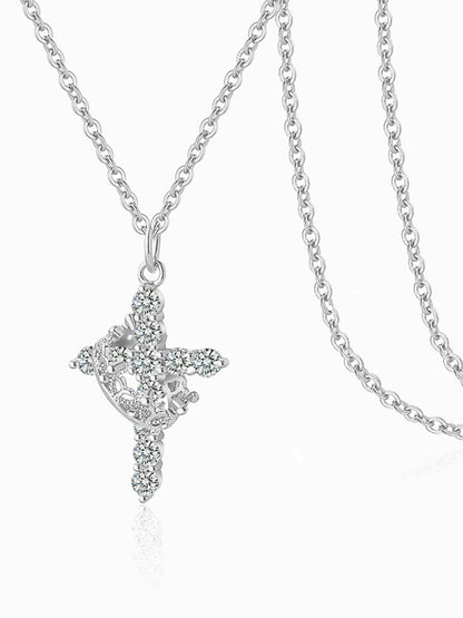 Rotating Zircon Cross Pendant Necklace