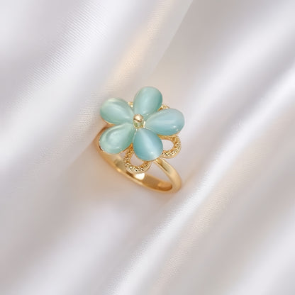 Rotating Zircon Four-Leaf Clover Adjustable Ring